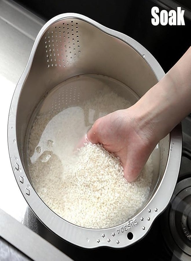 ASTROMETRIC Rice Washer Strainer Bowl, Rice Washing Bowl, Rice Cleaner Strainer with Side Drain Spoon, Stainless Steel Colander for Cleaning Fruits, Vegetables, Quinoa and Beans-Silver - Image 2